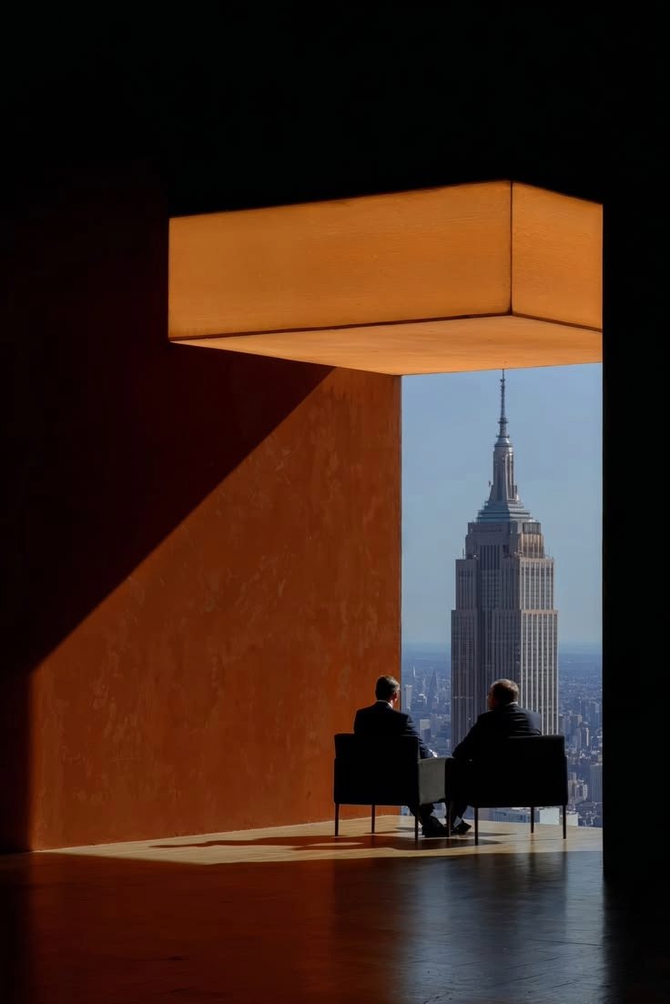 Business leaders looking over a city skyline